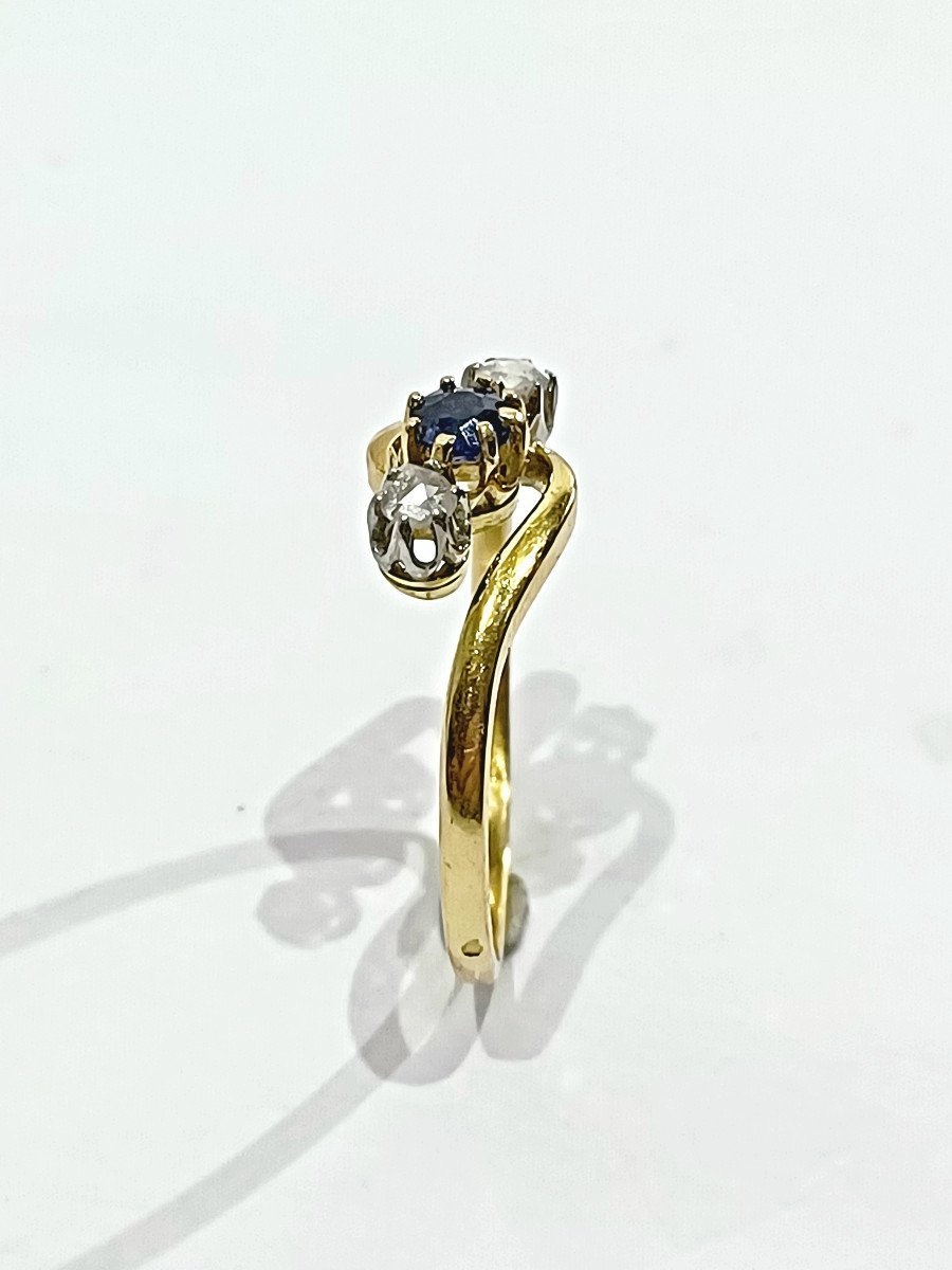 Bague Or Saphirs Blancs Et Bleu - Castafiore