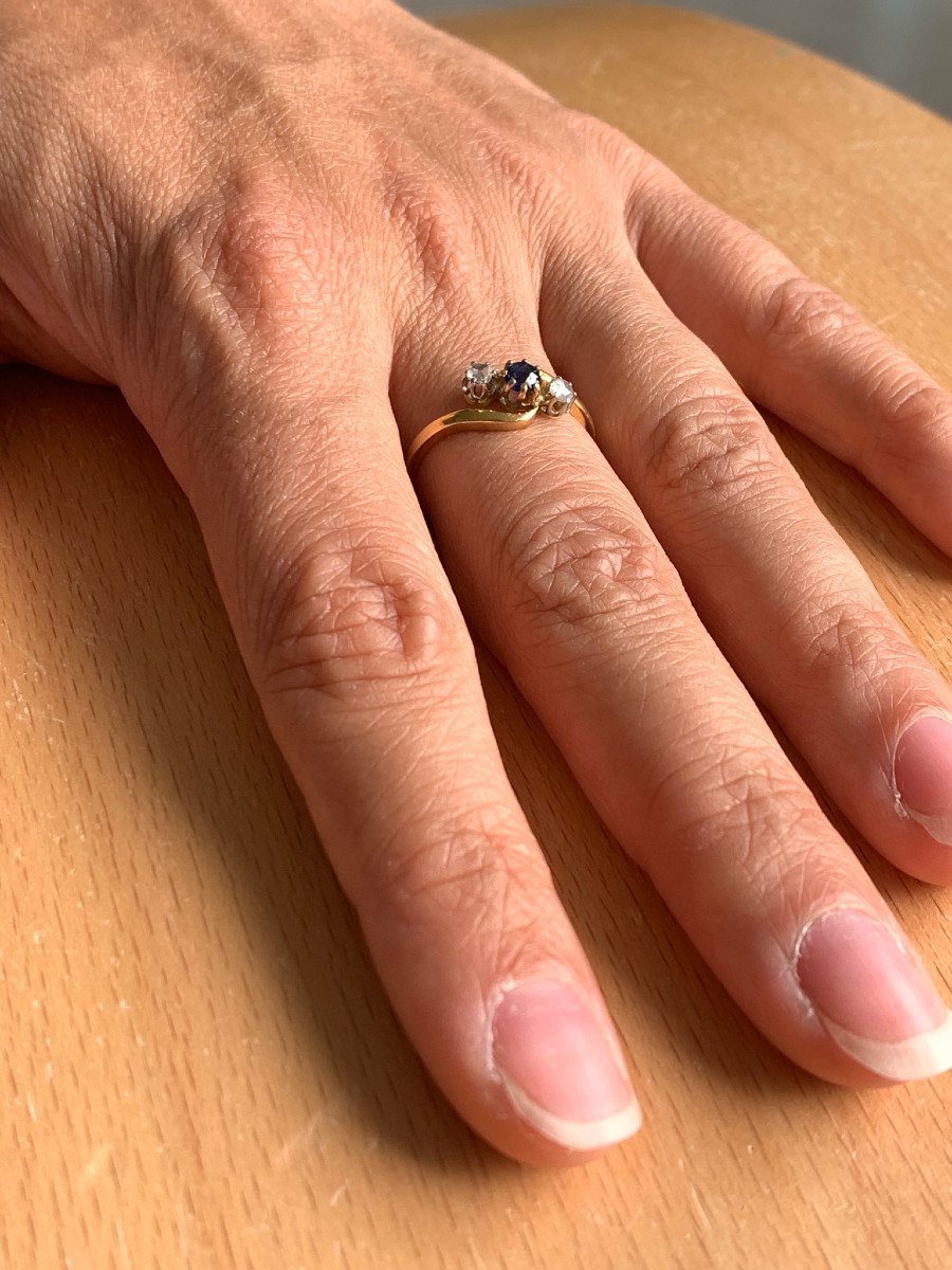 Bague Or Saphirs Blancs Et Bleu - Castafiore