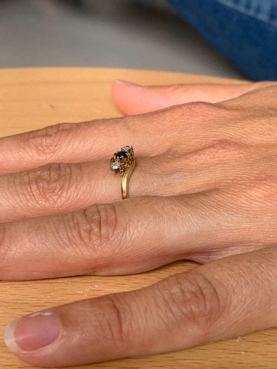 Bague Or Saphirs Blancs Et Bleu - Castafiore