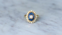 Bague Ovale Style Art Deco Diamants et Saphirs - Castafiore