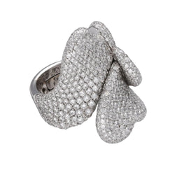 Bague Palmiero Coeurs sertie de 7,50 Cts de diamants brillants en or gris 18k. Taille 53. - Castafiore
