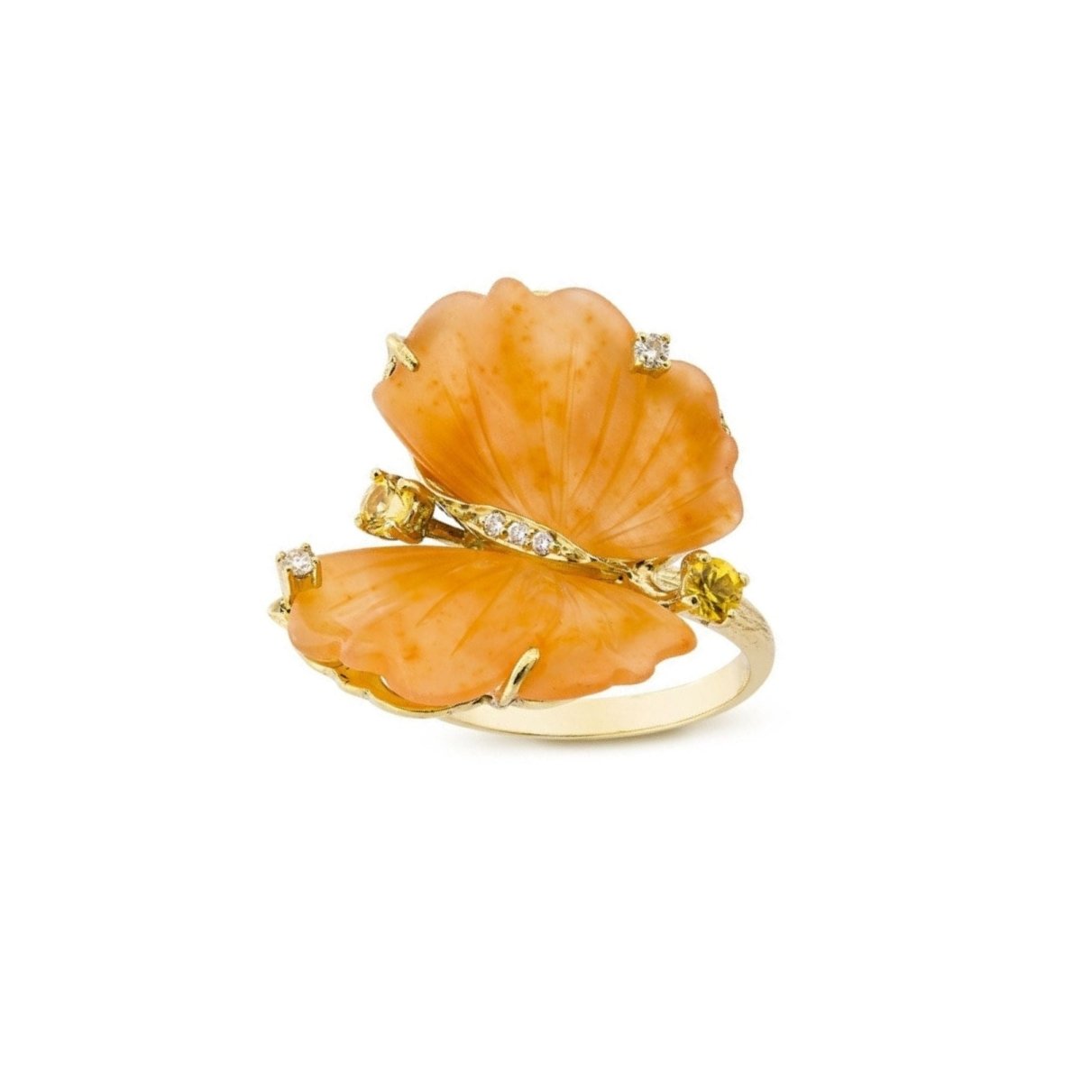 Bague Papillon en or jaune, quartzites et diamants - EU54 - Castafiore