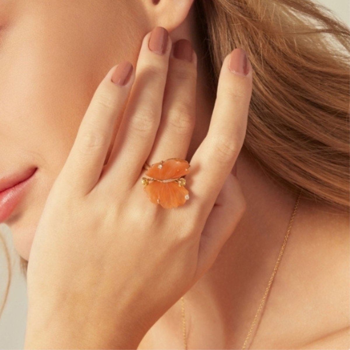 Bague Papillon en or jaune, quartzites et diamants - EU54 - Castafiore