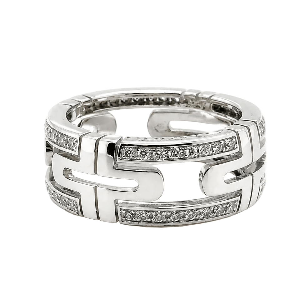 Bague Pavée BULGARI "Parentesi" en or blanc et diamants - Castafiore