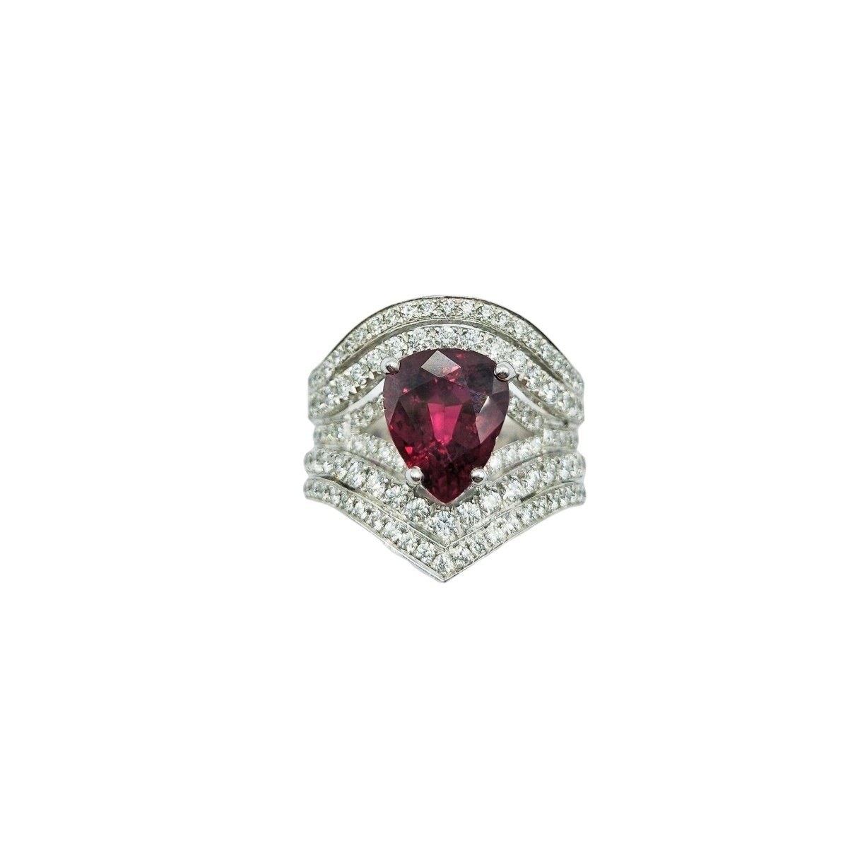 Bague Pavée diamants en or blanc et rubis - Castafiore