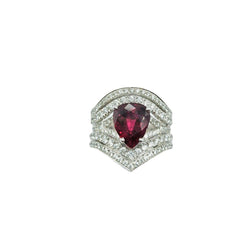 Bague Pavée diamants en or blanc et rubis - Castafiore