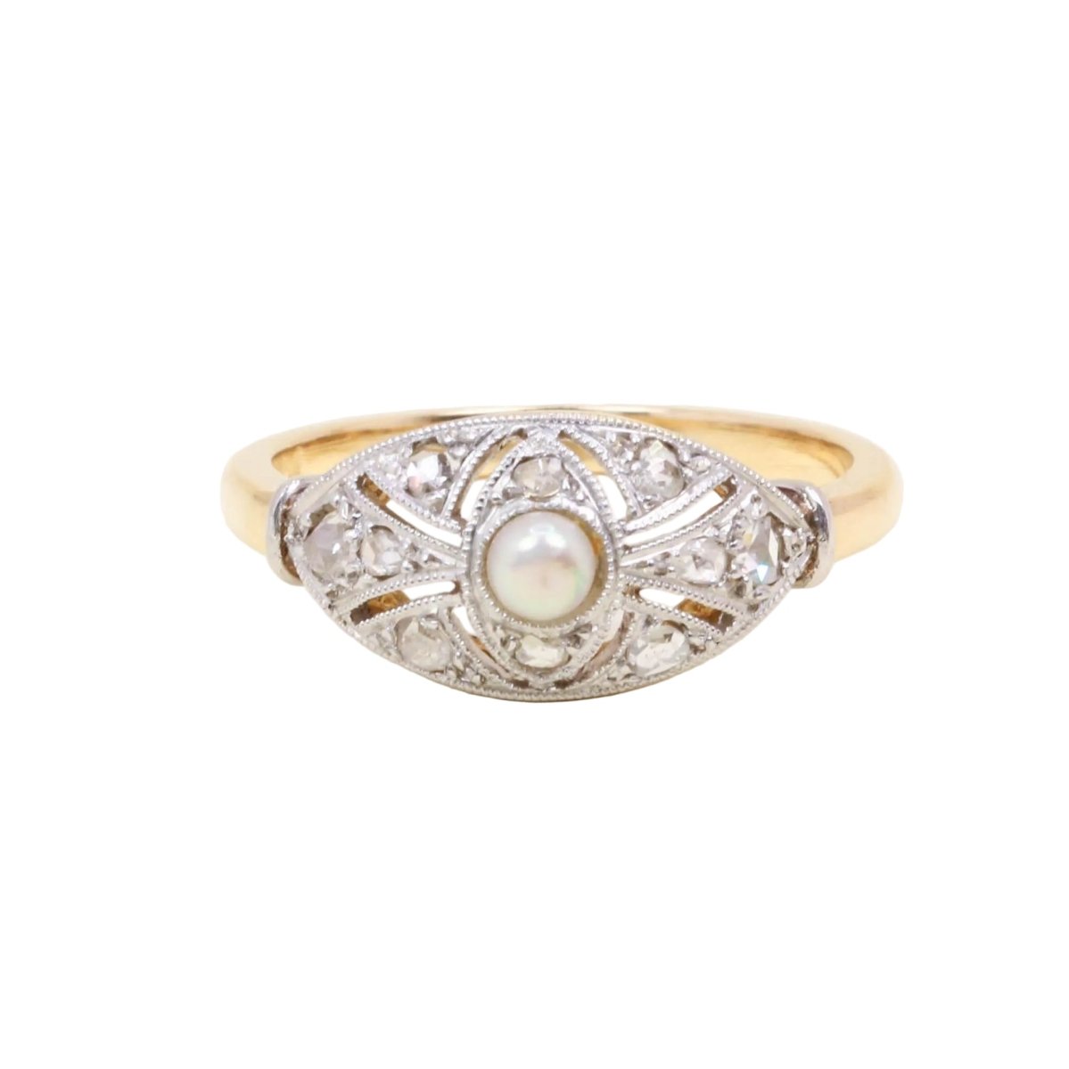 Bague Pavée en or jaune, platine, perle et diamants - Castafiore