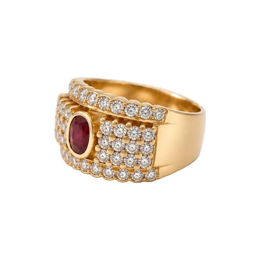 Bague Pavée en or jaune, rubis et diamants - Castafiore