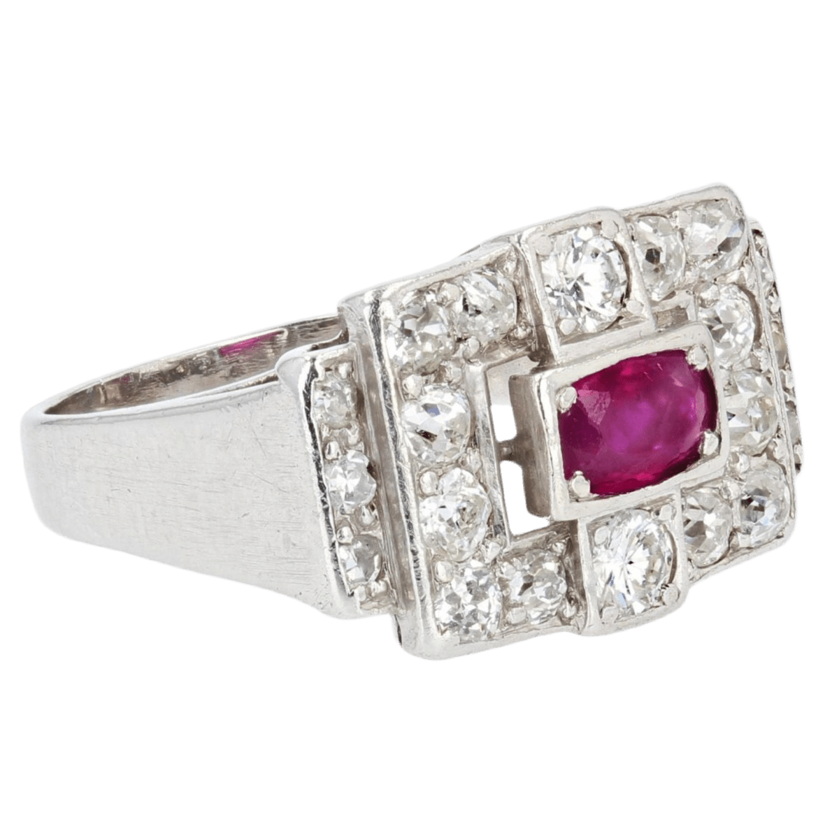 Bague Pavée en platine, rubis et diamants - Castafiore
