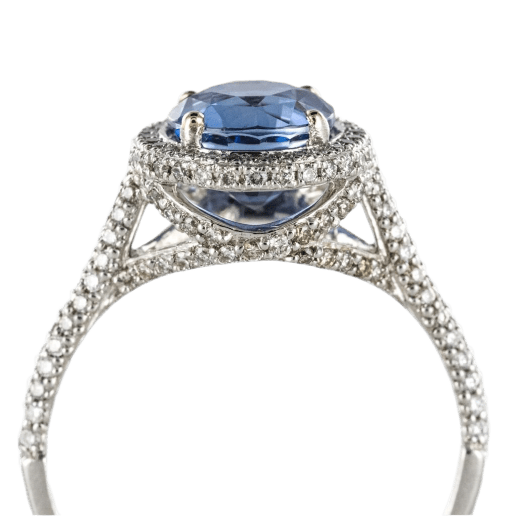 Bague Pavée en platine, saphir et diamants - Castafiore