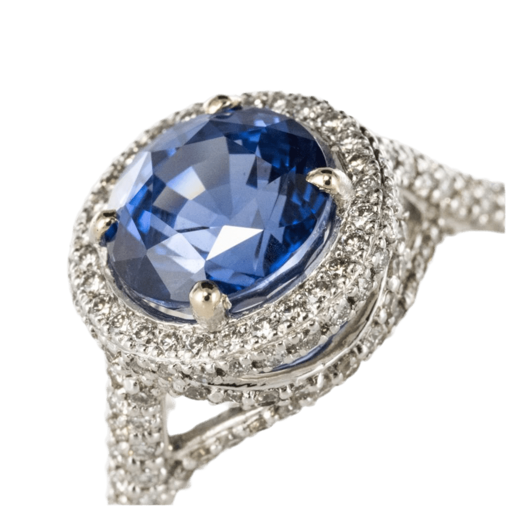 Bague Pavée en platine, saphir et diamants - Castafiore