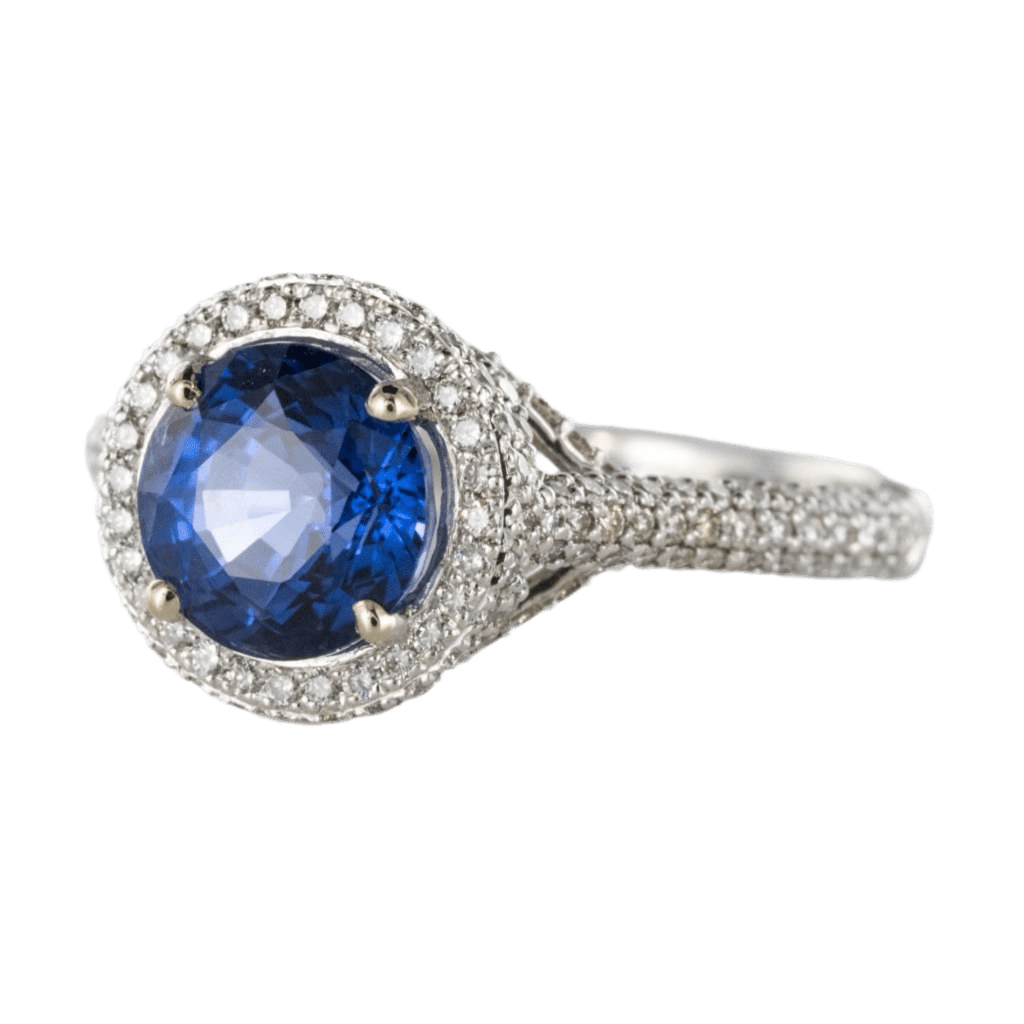 Bague Pavée en platine, saphir et diamants - Castafiore