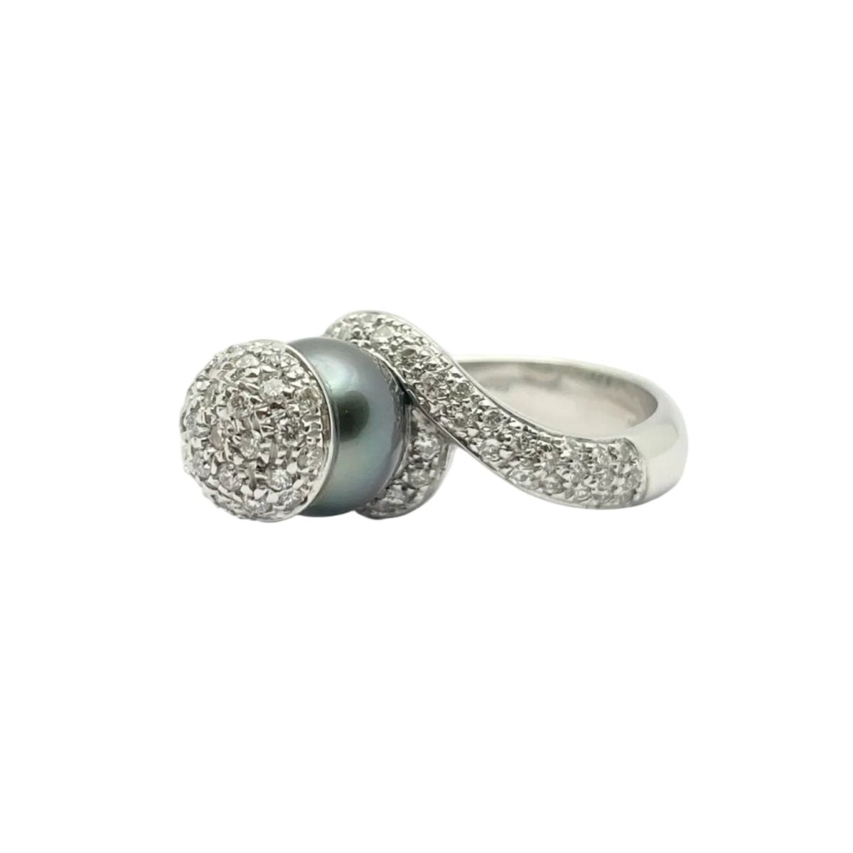 Bague Pavée NIZZA en or blanc, perle et diamants - Castafiore