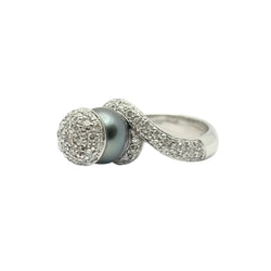 Bague Pavée NIZZA en or blanc, perle et diamants - Castafiore