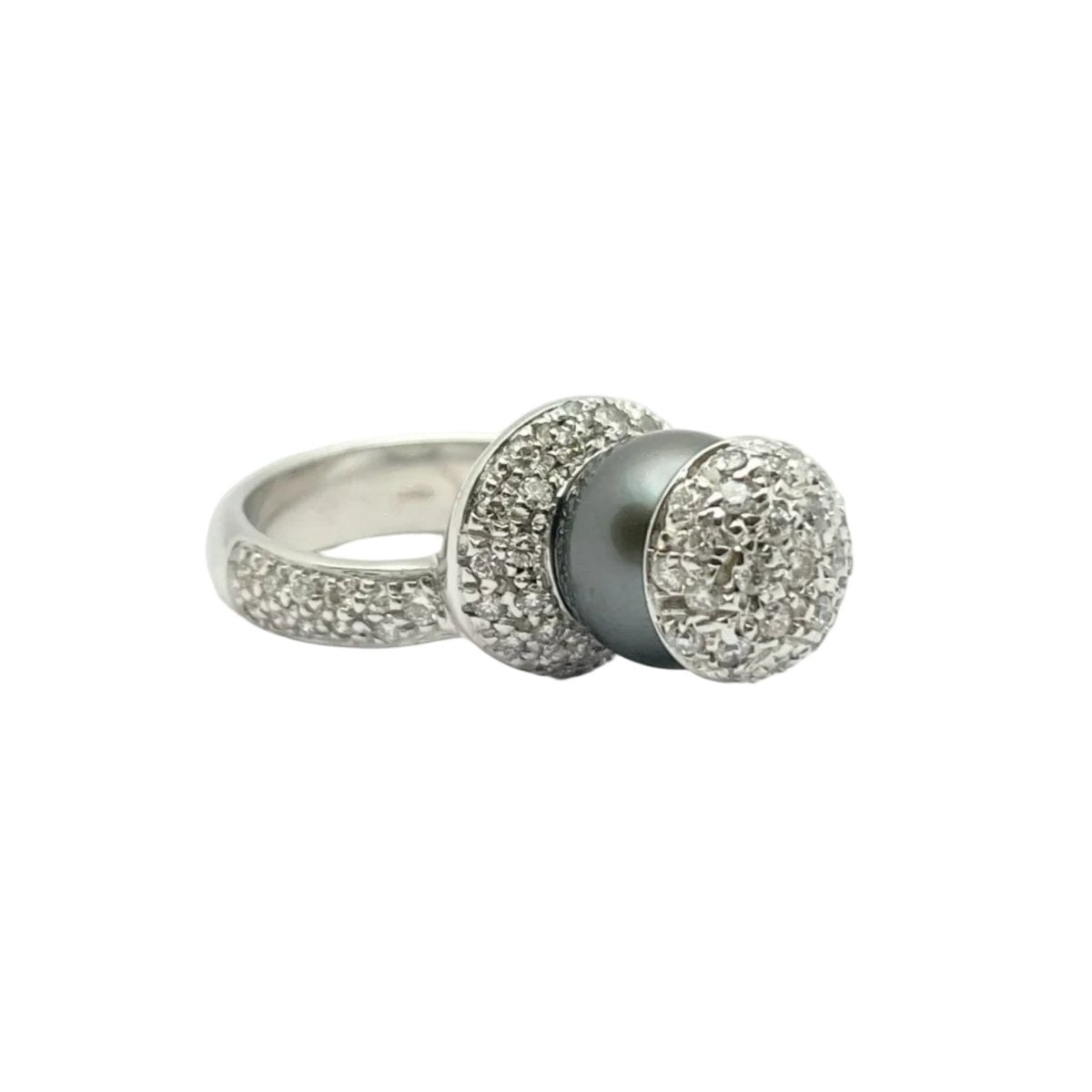 Bague Pavée NIZZA en or blanc, perle et diamants - Castafiore