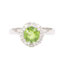 Bague Péridot entourage en or blanc et diamants - Castafiore