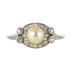 Bague perle de culture diamants art déco - Castafiore