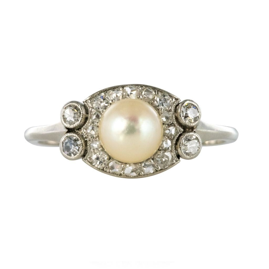 Bague perle de culture diamants art déco - Castafiore
