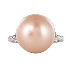 Bague perle de culture rose et diamants - Castafiore