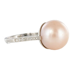 Bague perle de culture rose et diamants - Castafiore