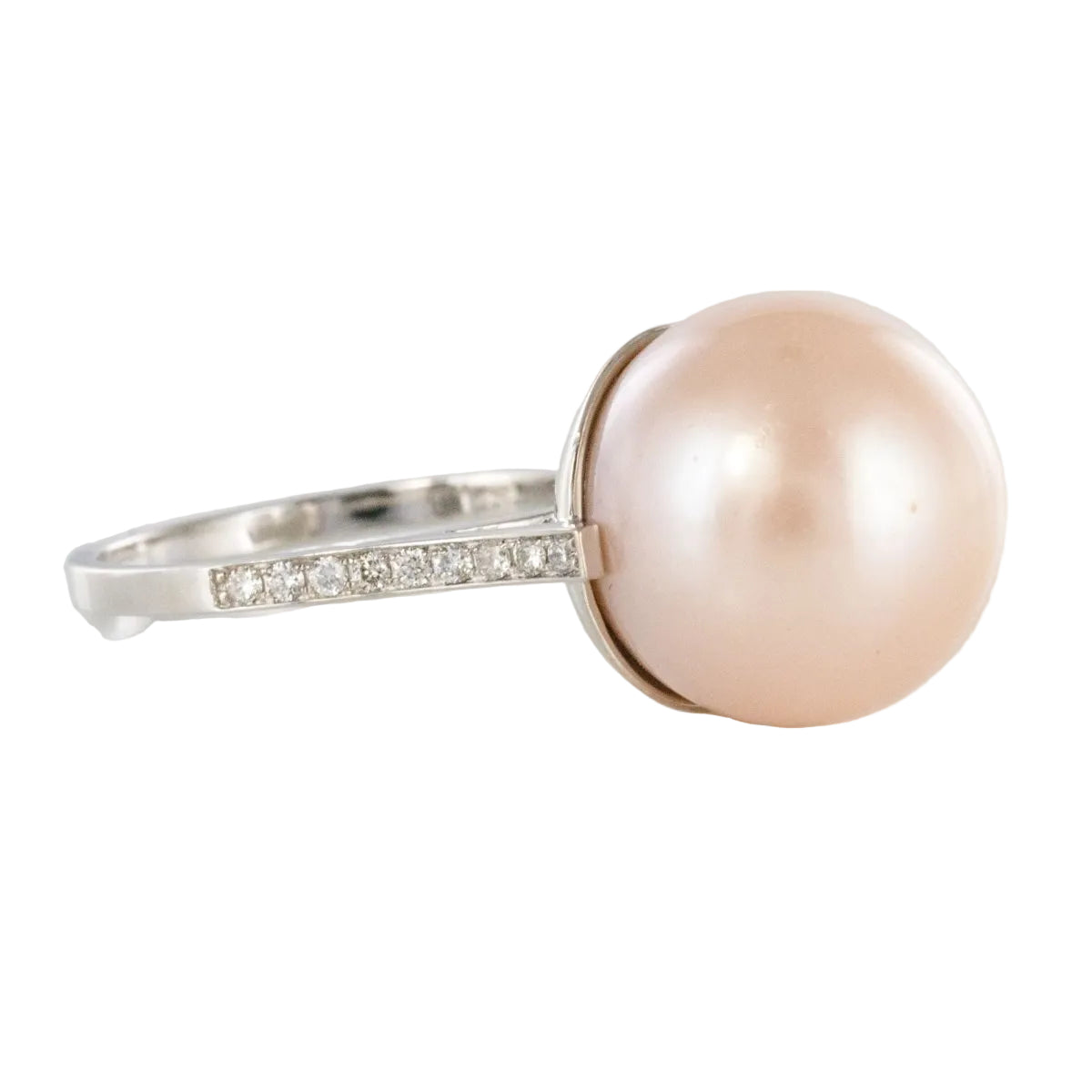 Bague perle de culture rose et diamants - Castafiore