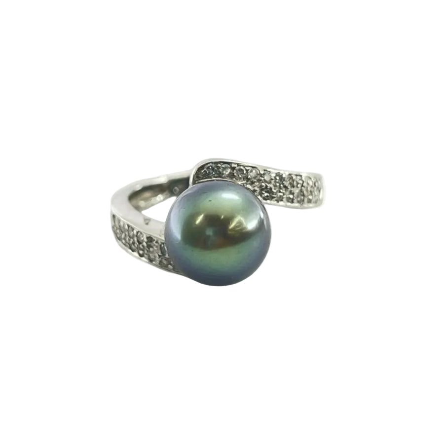 Bague Perle de Tahiti en or blanc et diamants - Castafiore
