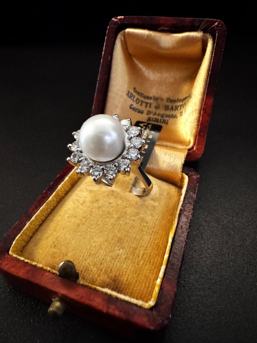 Bague perle et diamants en or - Castafiore
