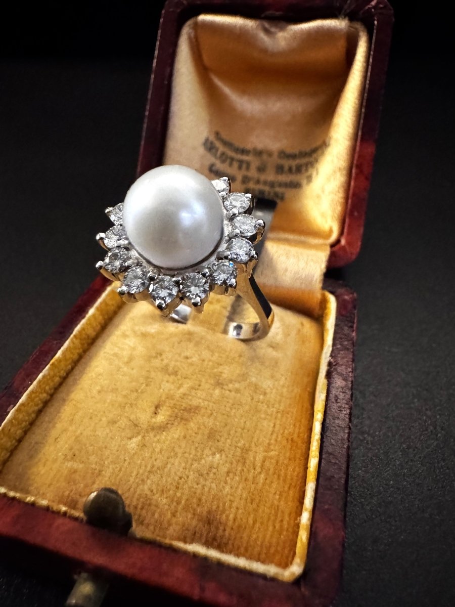 Bague perle et diamants en or - Castafiore