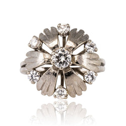 Bague pétales or blanc diamants - Castafiore