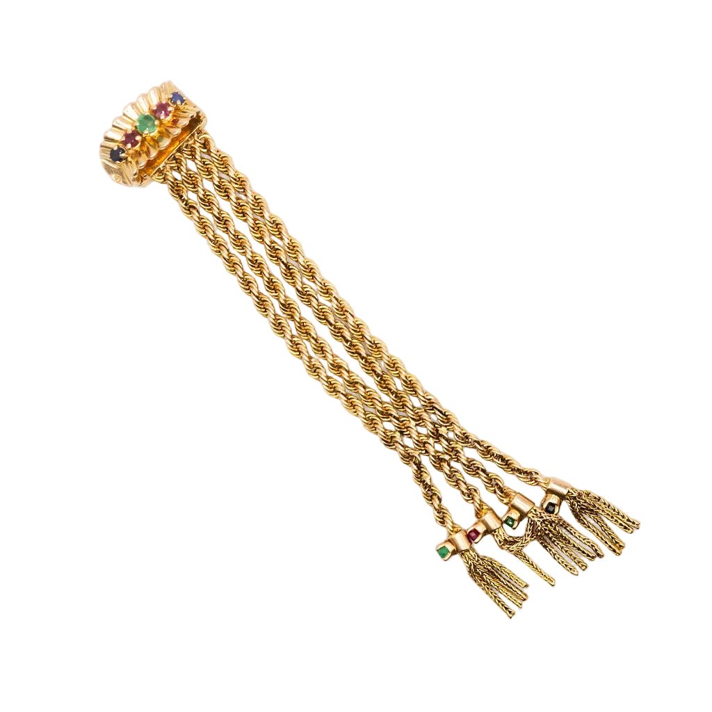 Bague petite ceinture en or jaune et rubis, saphirs, émeraudes - Castafiore