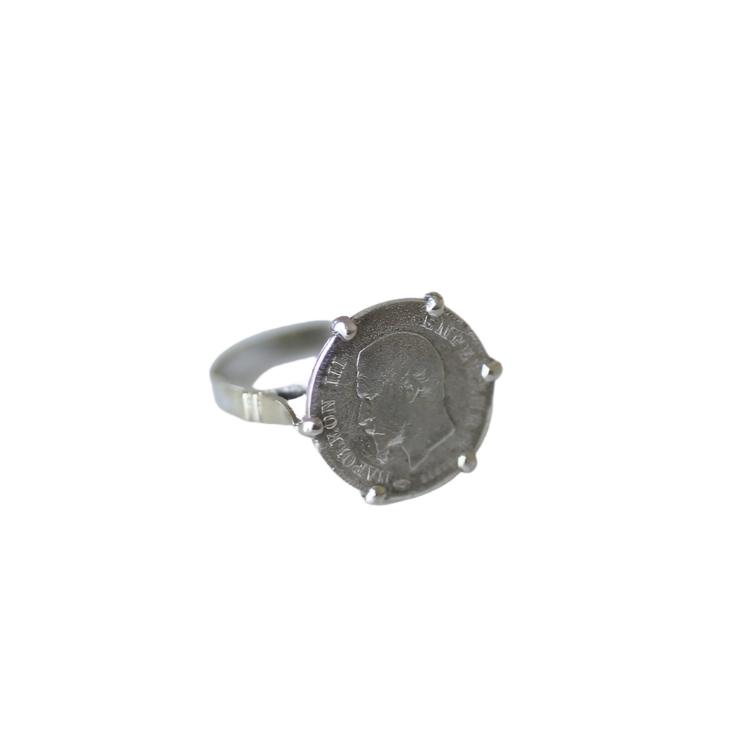 Bague pièce Napoléon 20 cent Francs sur or blanc - Castafiore