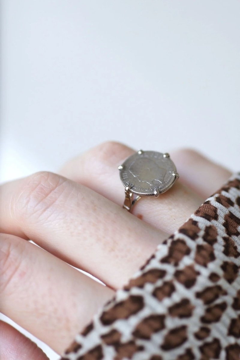 Bague pièce Napoléon 20 cent Francs sur or blanc - Castafiore