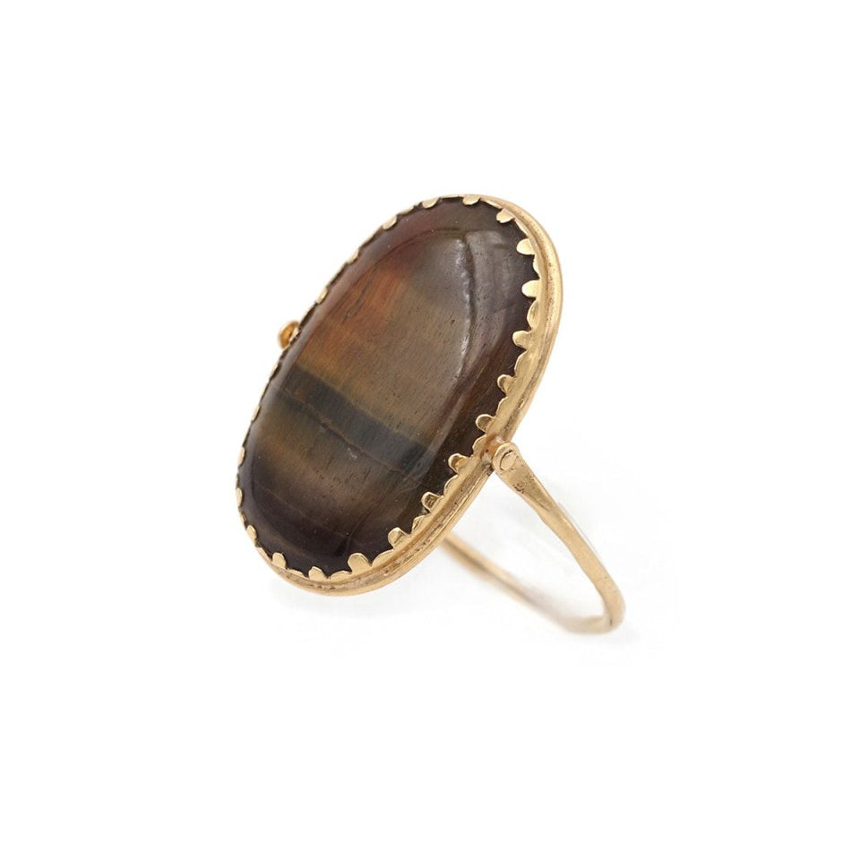 Bague PIVOTANTE Oeil - de - tigre en or jaune - Castafiore