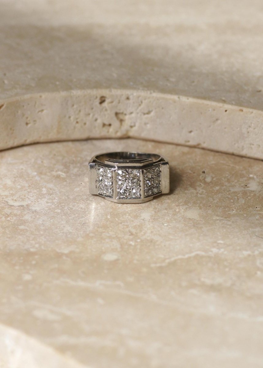 Bague Plans Art Deco Escalier Diamants sur Platine - Castafiore
