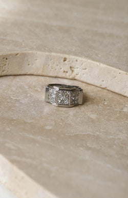 Bague Plans Art Deco Escalier Diamants sur Platine - Castafiore
