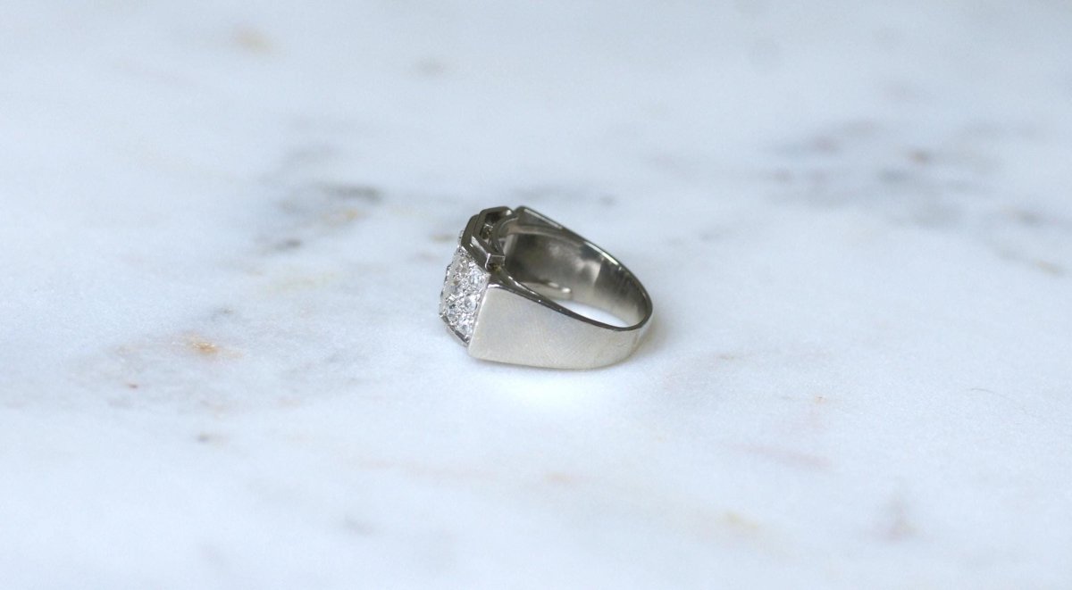 Bague Plans Art Deco Escalier Diamants sur Platine - Castafiore