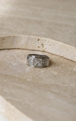 Bague Plans Art Deco Escalier Diamants sur Platine - Castafiore