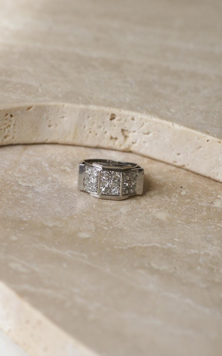 Bague Plans Art Deco Escalier Diamants sur Platine - Castafiore