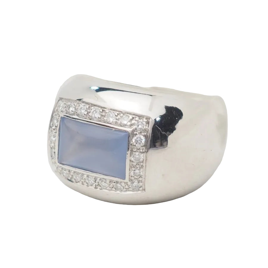 Bague Poiray en or blanc, calcédoine bleue et diamants - Castafiore
