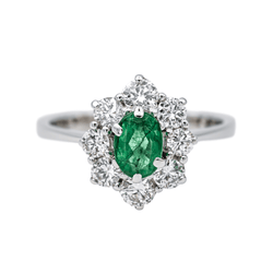 Bague Pomadour en or blanc, émeraude et diamants - Castafiore