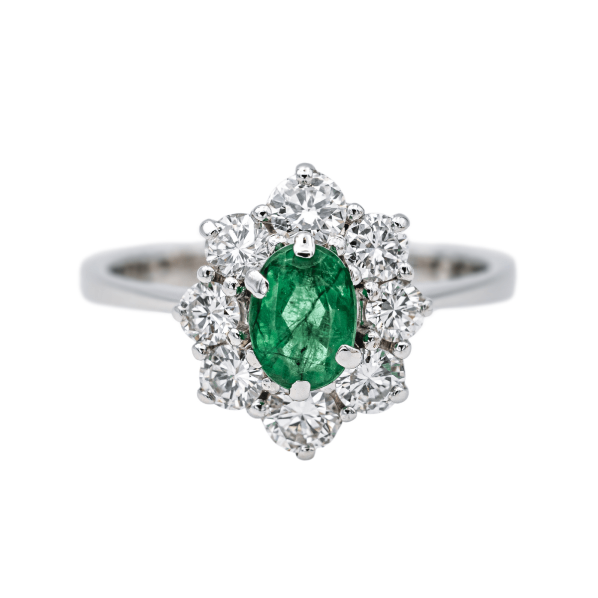 Bague Pomadour en or blanc, émeraude et diamants - Castafiore