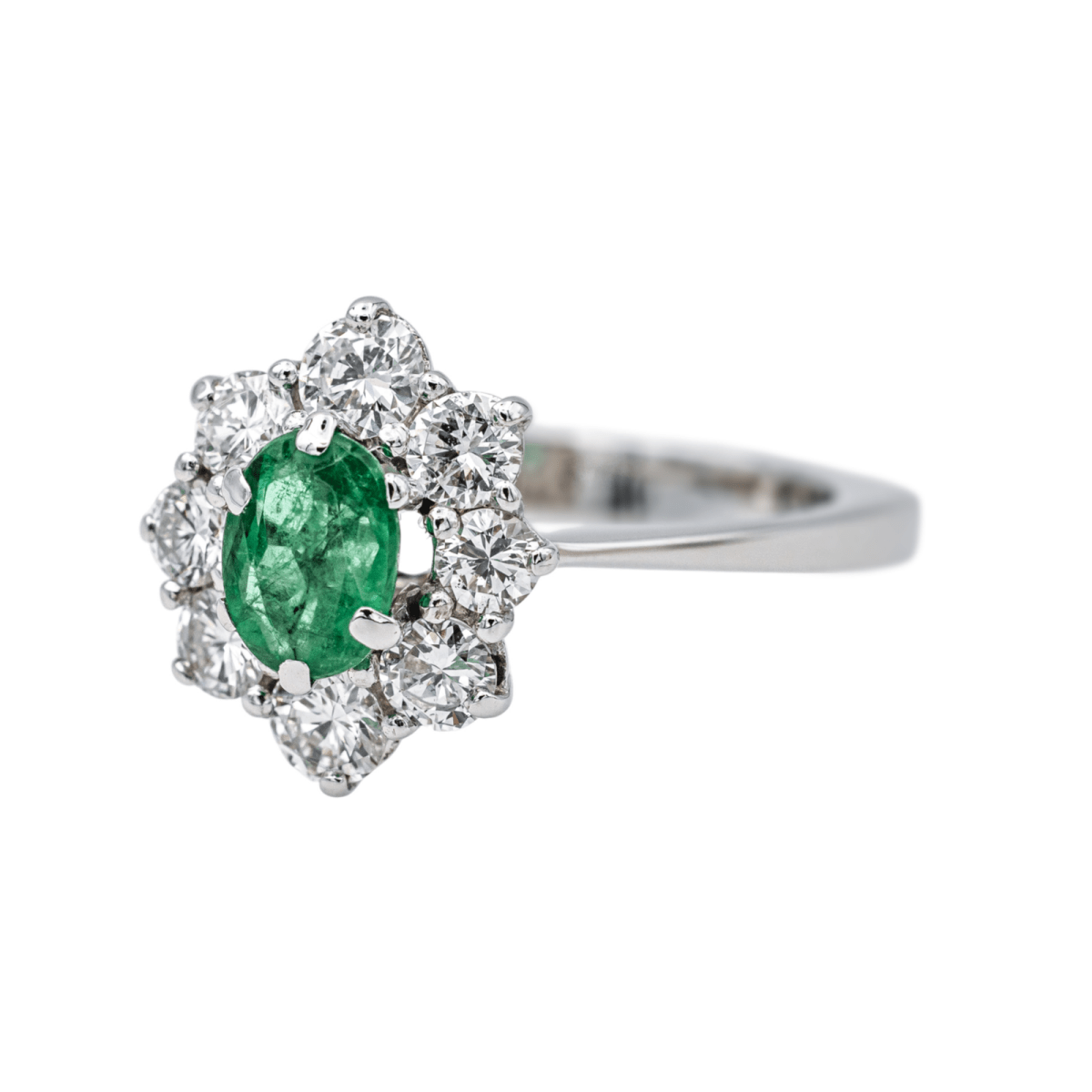 Bague Pomadour en or blanc, émeraude et diamants - Castafiore