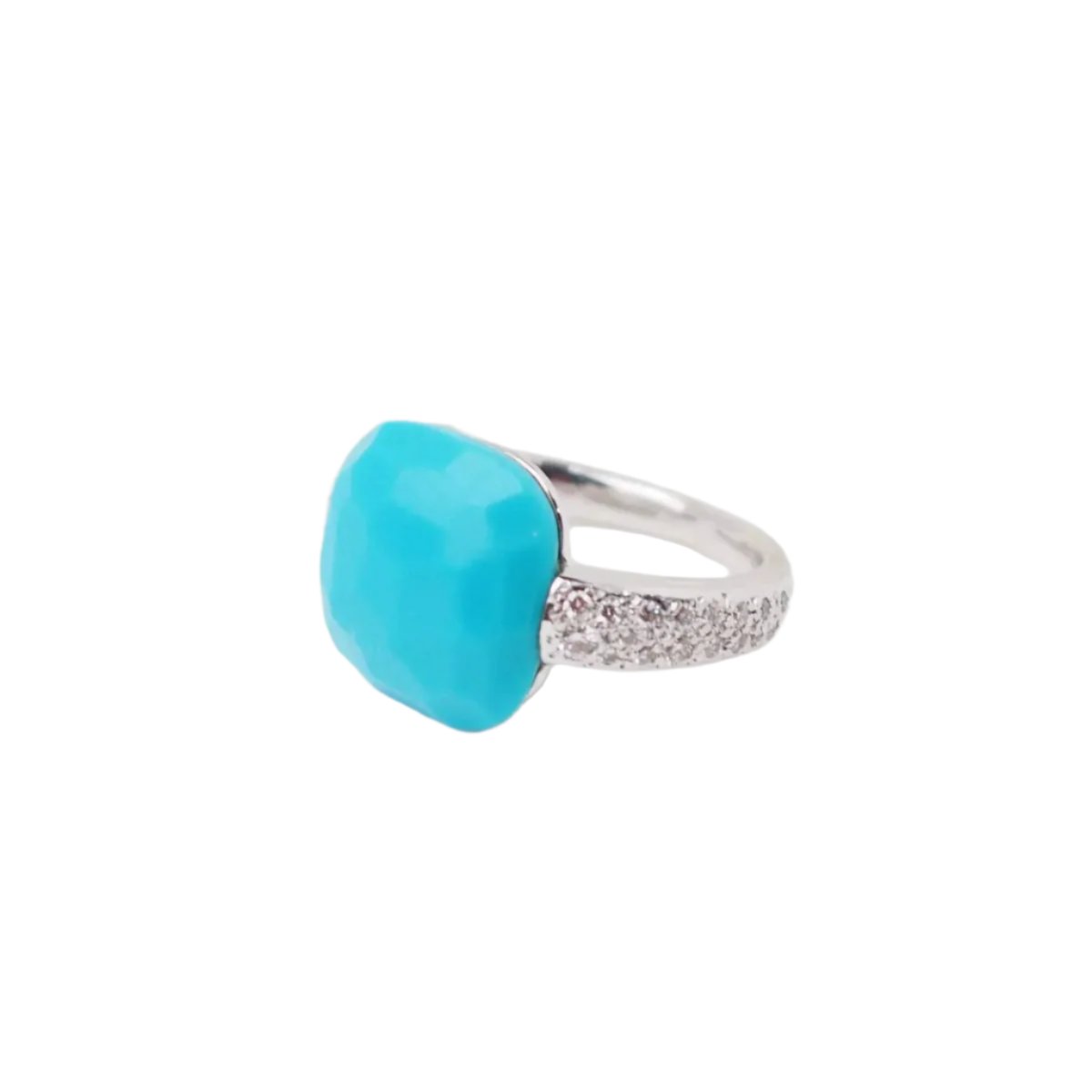 Bague POMELLATIO "Capri" en or blanc, turquoise et diamant - Castafiore