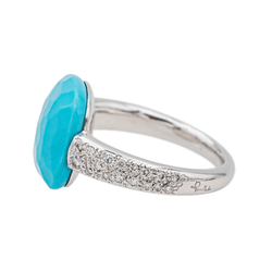 Bague POMELLATO "Capri" en or blanc, turquoise et diamants - Castafiore