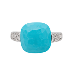 Bague POMELLATO "Capri" en or blanc, turquoise et diamants - Castafiore