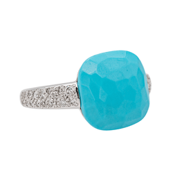 Bague POMELLATO "Capri" en or blanc, turquoise et diamants - Castafiore