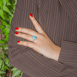 Bague POMELLATO "Capri" en or blanc, turquoise et diamants - Castafiore