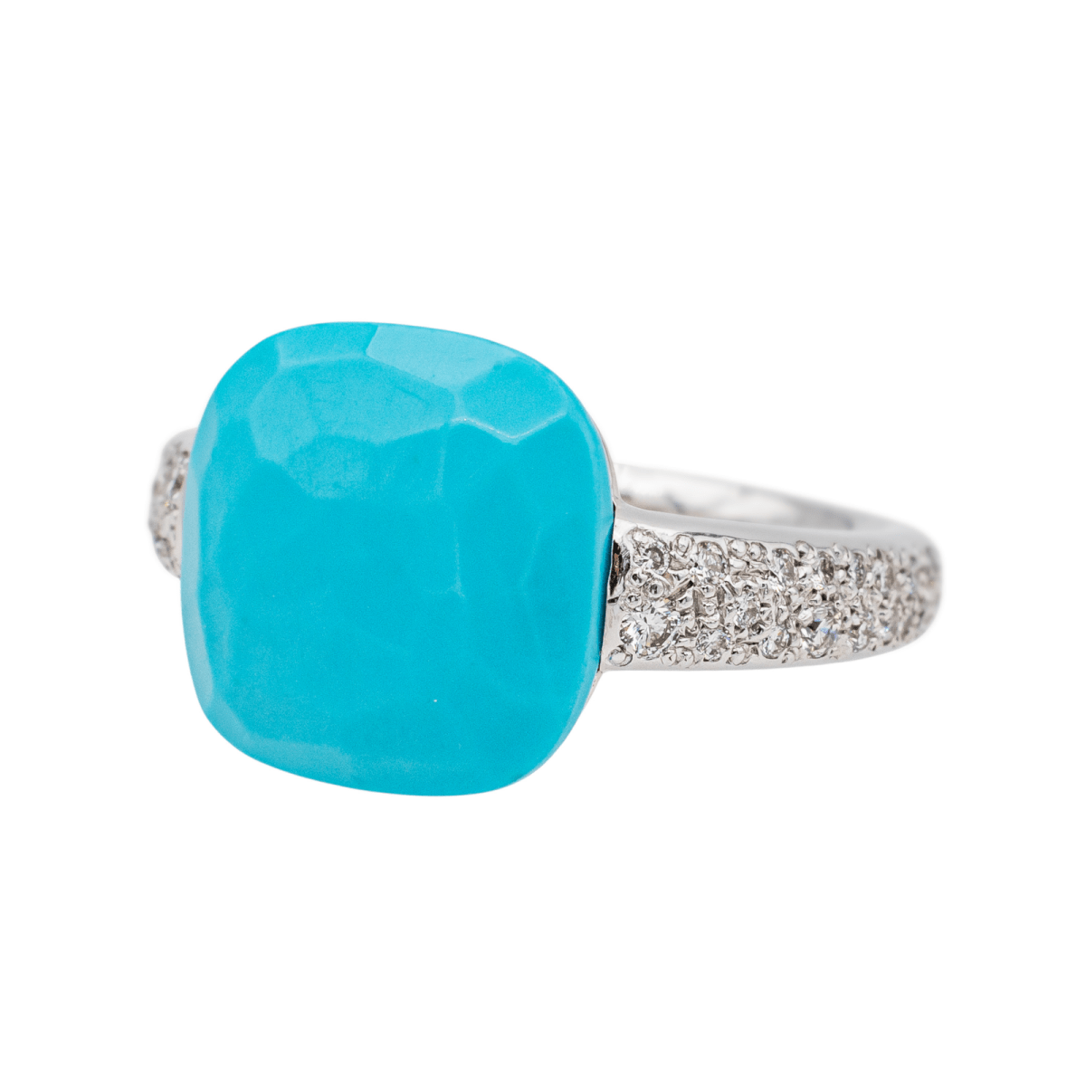 Bague POMELLATO "Capri" en or blanc, turquoise et diamants - Castafiore