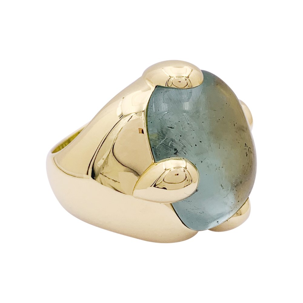 Bague POMELLATO "Griffe" en or jaune et aigue marine - Castafiore