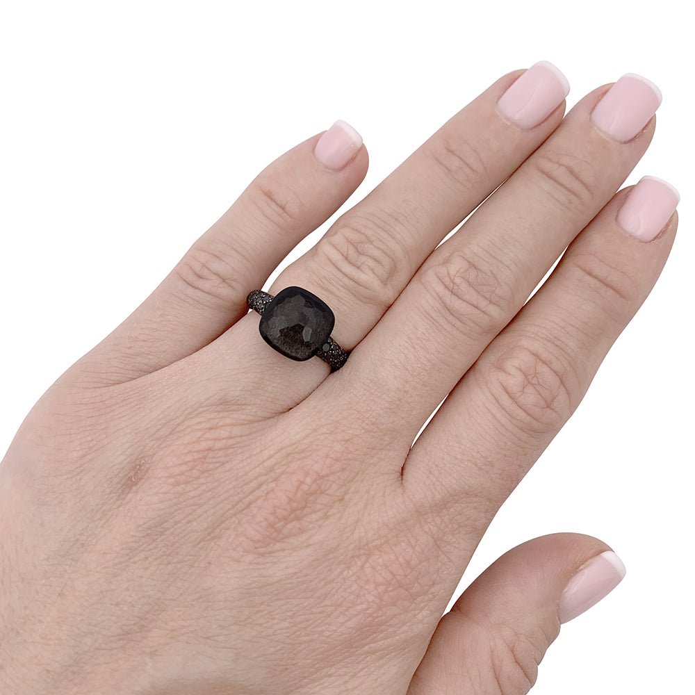 Bague POMELLATO Nudo en or rose, titane, obsidienne, diamants noirs. - Castafiore
